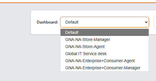 Dashboard dropdown showing a list of team dashboards